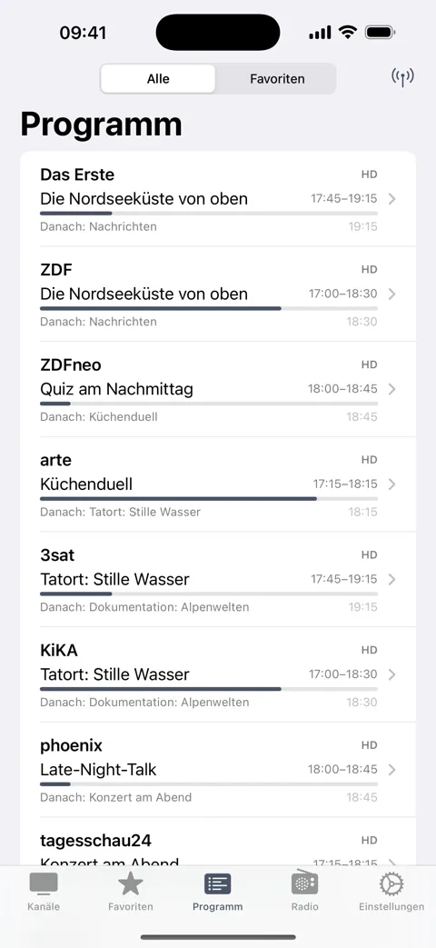 CouchTV programme guide on an iPhone